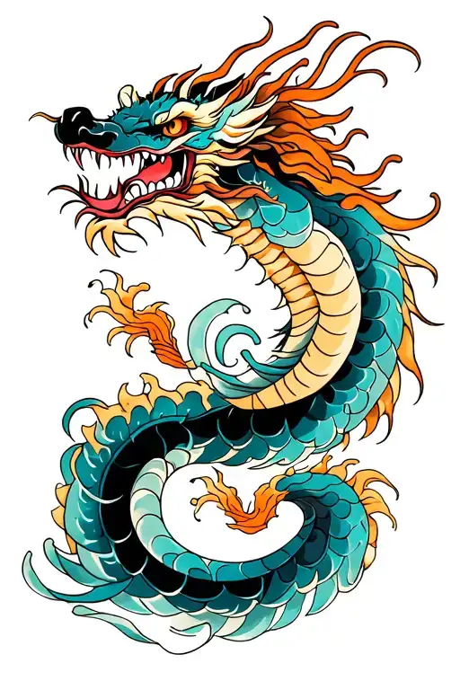 Japanese Dragon With Waves
