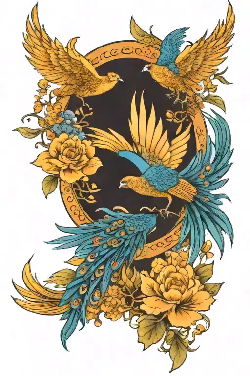 Peacock Flying Up With Wings Spread Bright Sunrise