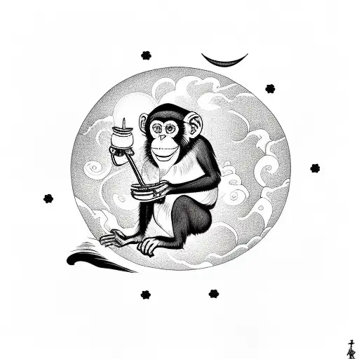 A Monkey Holding Honey And A Moon The Background