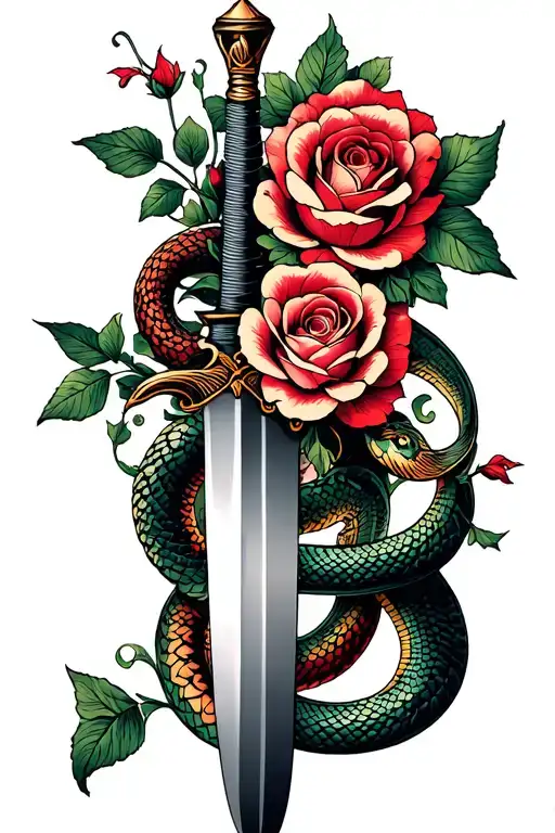 Dagger Intertwined With Rose And Snake And Vines That Will Cover My Whole Back