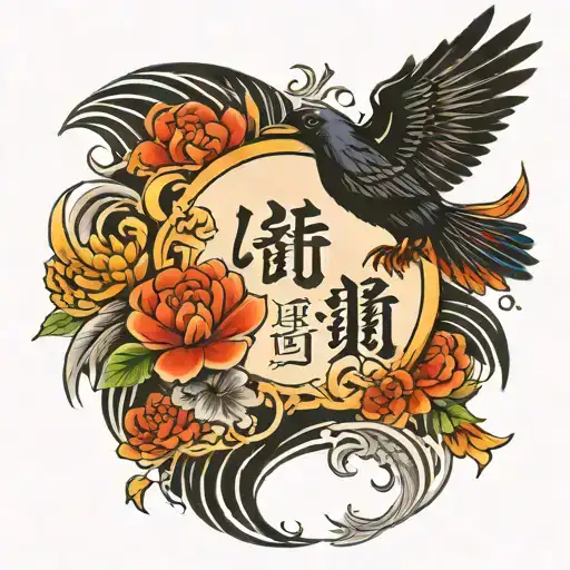 Black Crow Protecting With Its Wings The Name Emma Written In The Lettering