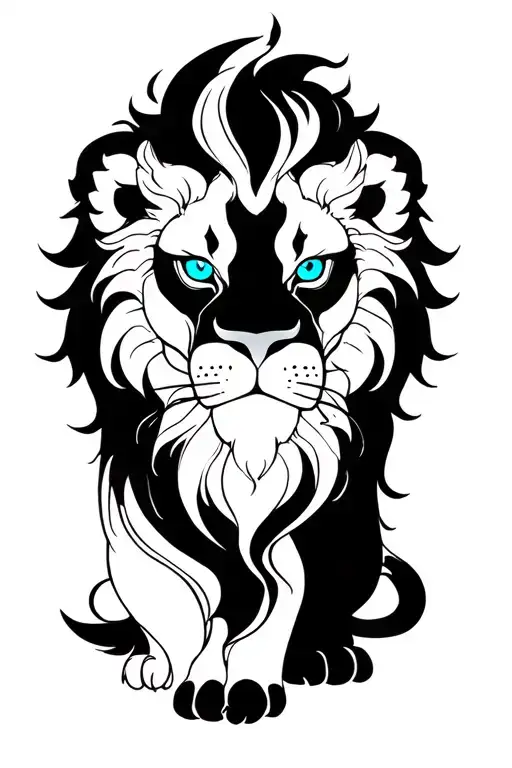 Lion Black With Blue Eyes Surrounded