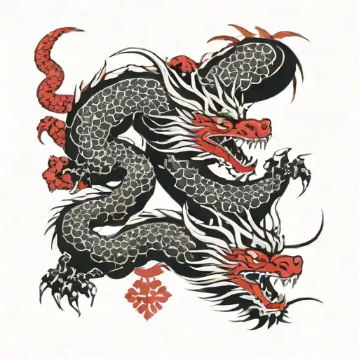 Crossed Red And Black Dragons