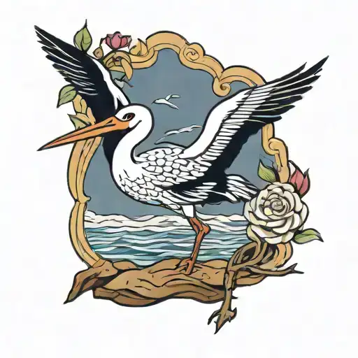 Camino De Santiago Shell And A Stork Standing In One Leg