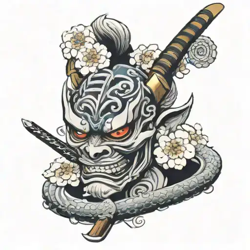 Oni Mask Katana Flowers Growing