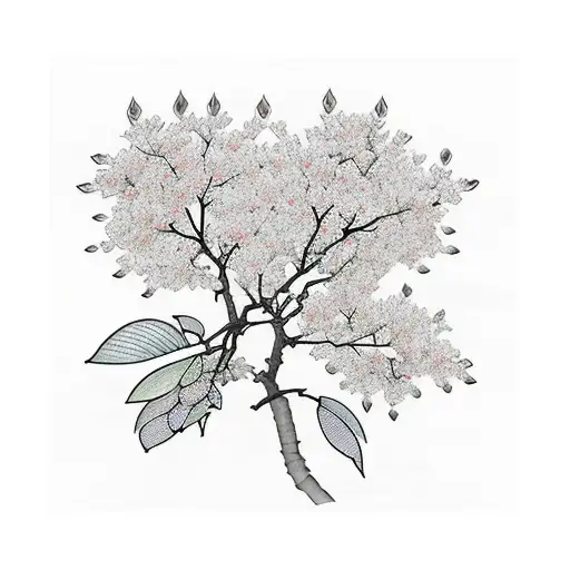 Color Sakura Branch With Leaves