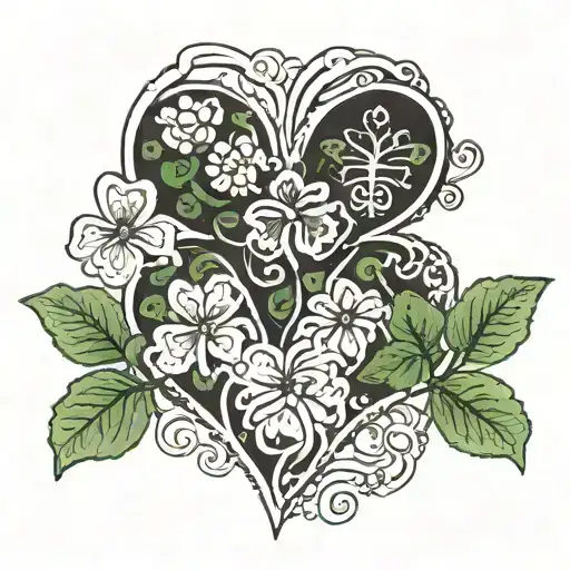Heart Resting On Puzzles Pieces Of Four Leaf Clovers