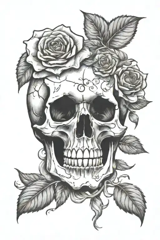 Skull And Roses Growing Out Of The Smoke