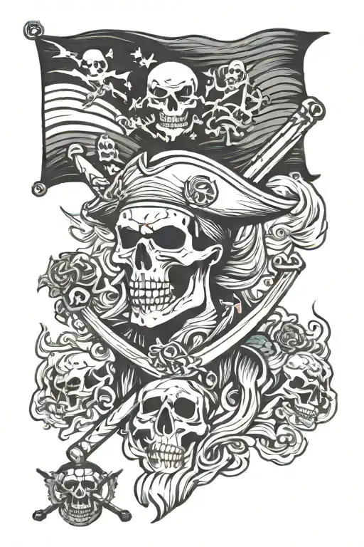 Pirate And Flag With Skull