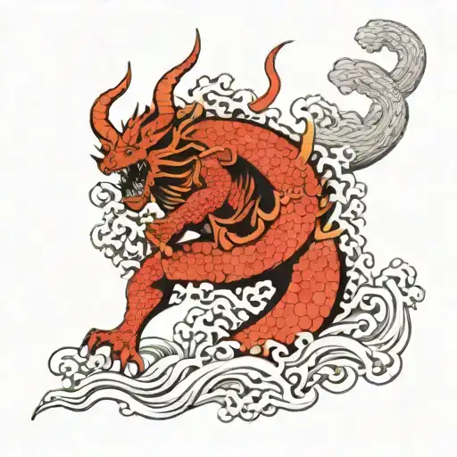 A Dotwork Design Featuring The God Susanoo Battling A Dragon