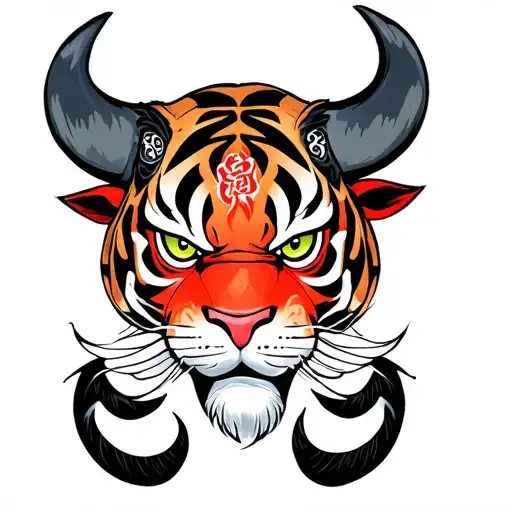 Tiger Ox Demon Mask Irezumi Style