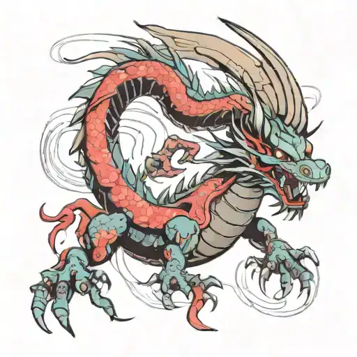 A Futuristic Cyberpunk Version Of A Dragon In Traditional Japanese Style On Hand