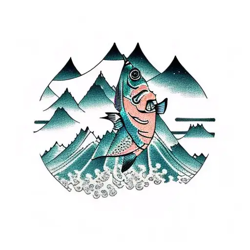 Fish Engraved On The Moon Above The Mountains