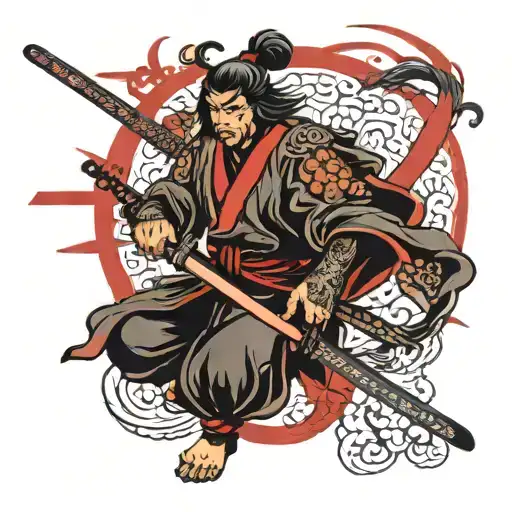 Samurai With Two Katanas Glowing Red