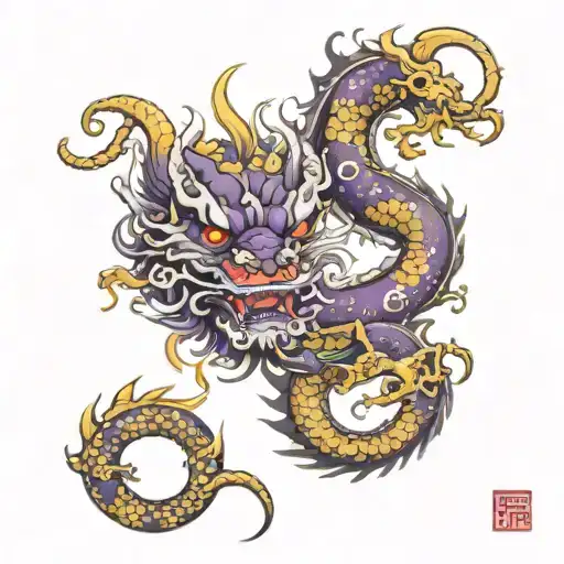 Chinese Dragon Gold Silver Purple And Libra Zodiac Sign