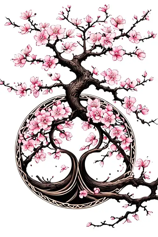 Cherry Blossom Tree Of Life Intertwined