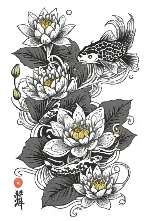 Water Lily Koi Fish Butterflies
