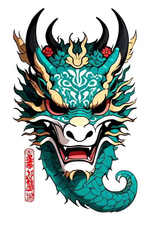 Dragon And Oni Mask Surrounded