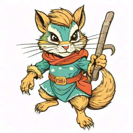 A Female Chipmunk Superhero Wearing Teal And Punching