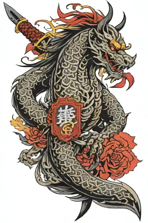 Lu Bu Weapon With Chinese Characters