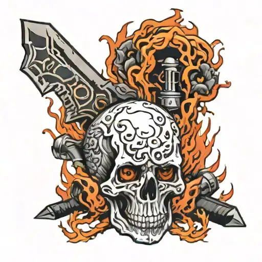 Skull And Piston In Fire