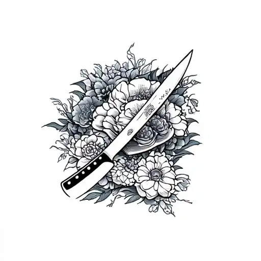 Create A Tattoo Design With A Culinary Theme That Features A Japanese Chef Knife