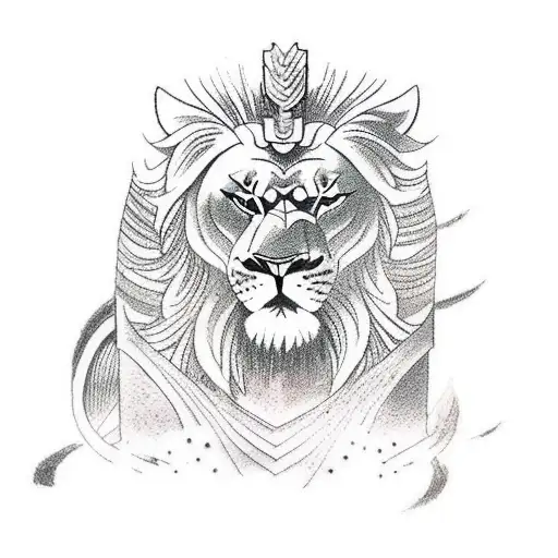 Ancient Warrior Fighting Lions