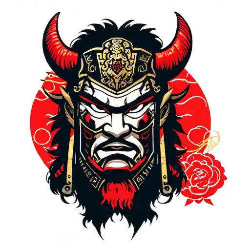 Samurai Head With Oni Mask