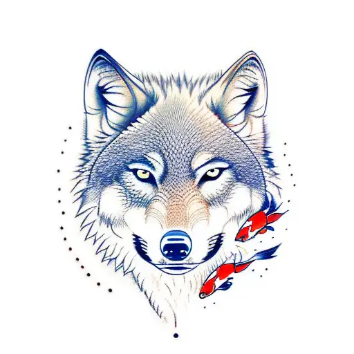Wolf With Koi Fishes