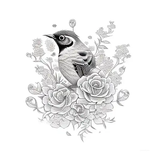 Little Bird With Flowers