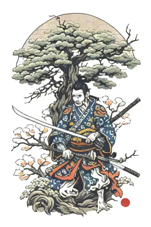 Samurai And Japanese Tree