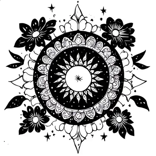 Some Kind Of Indian Mandala With A Supernova In Space Flowers And 22 Stars