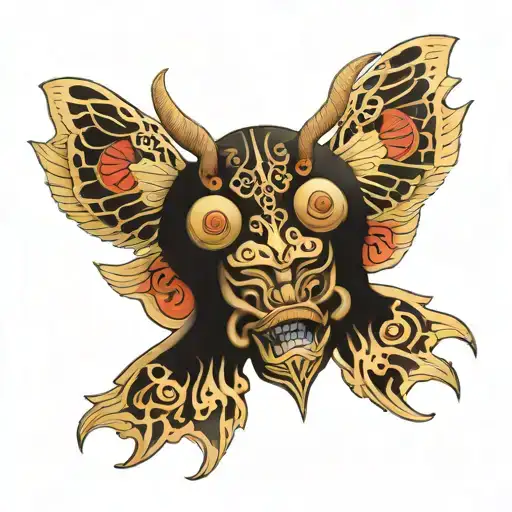 Moth Japanese Style Symmetric With Oni Mask Face Morphing