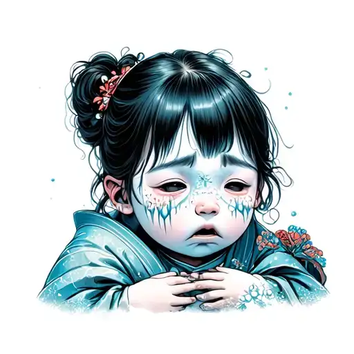 A Crying Baby With A Frozen Face And A Slightly Chubby 14-Year-old Girl Carrying Him In Her Arms