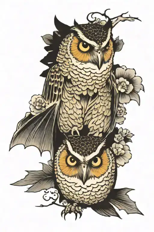 Bat And Owl Flying