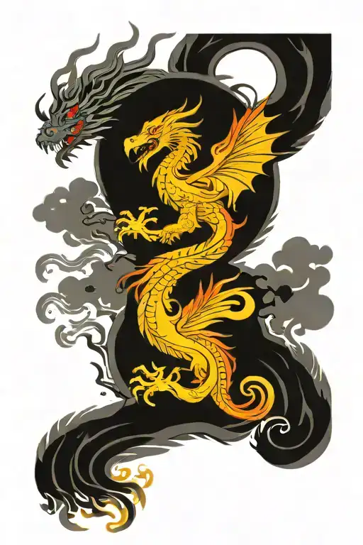 Dragon And Phoenix Rising From The Ashes Symbolizing Rebirth