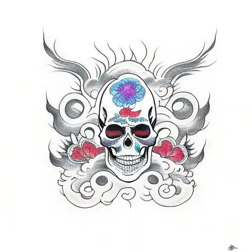 Flower Skull Clouds Skull Flame