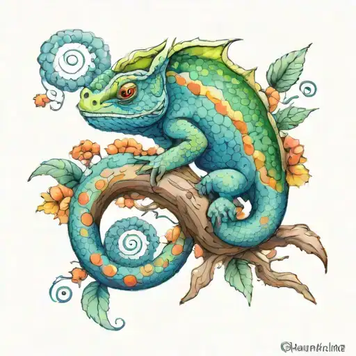 A Watercolor Chameleon Climbing