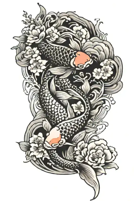 Evil Koi Fish Transforming Someone's Appearance Surrounded By Flowers