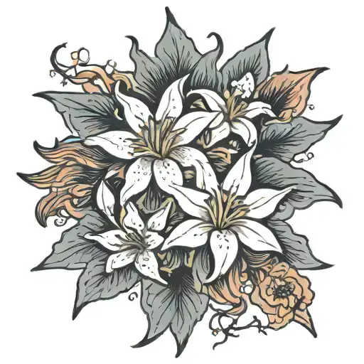 Star And Lilly Flower Growing Together Symbolizing