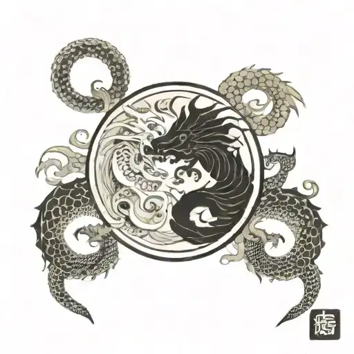 Tattoo For The Zodiac Sign Gemini Only Black With Two Dragons