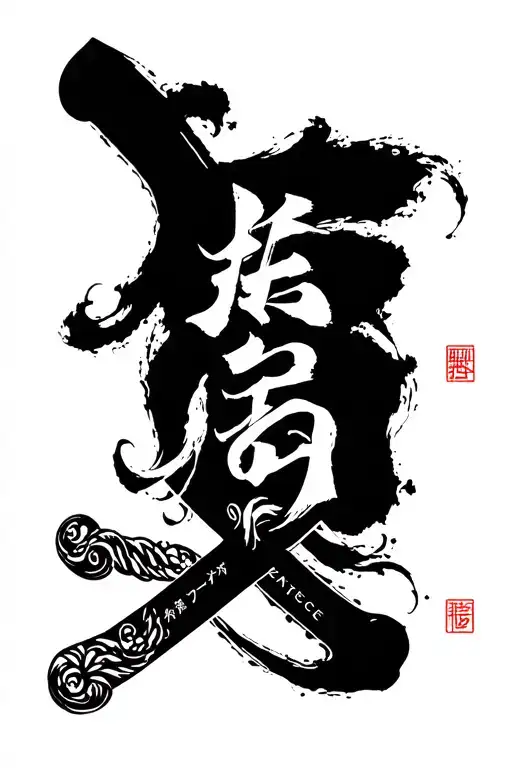 Sword With Word Infinite Patience In Japanese Kanji