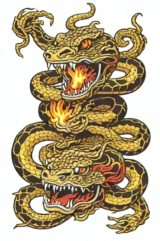 Three Snakes On Fire Rising Brain Attached