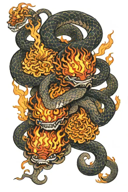 Three Snakes On Fire Rising Brain Attached
