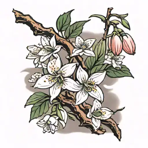 Snowdrop Flower And Cherry Blossom Tree Intertwined