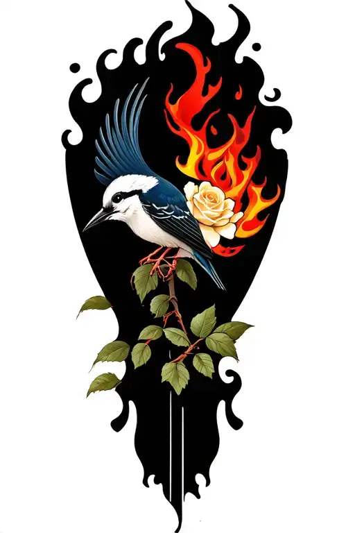 Bird White Rose Flames