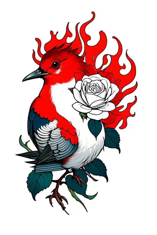 Bird Red And White Rose Flames