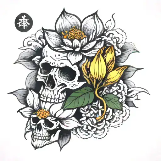 Lotus Flower And Skull On The Back Of The Hand