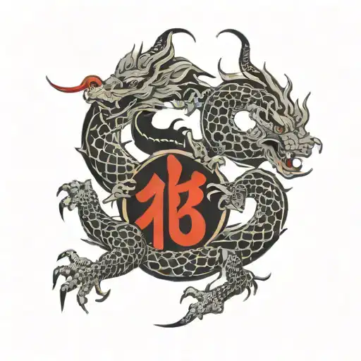 Japanese Dragon With Runic Symbols Intertwined Representing Elements