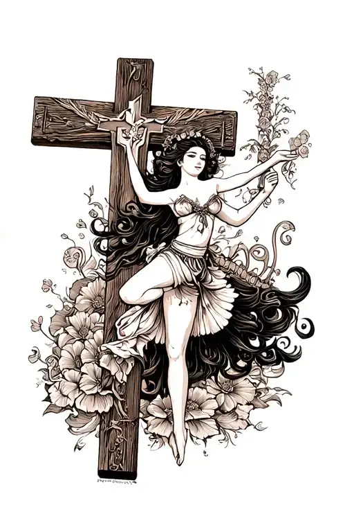 A Girl Dancing Pole Dance On A Christian Cross